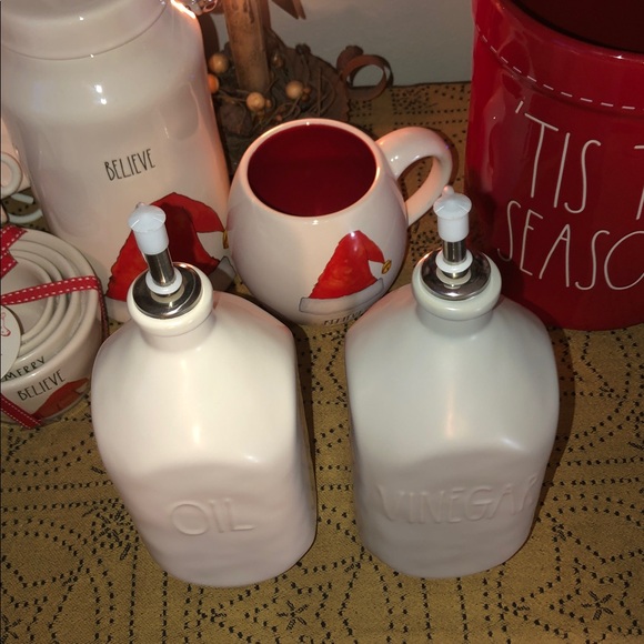 Rae Dunn OIL & VINEGAR Cruet Set (Large White & Gray) - Picture 4 of 12